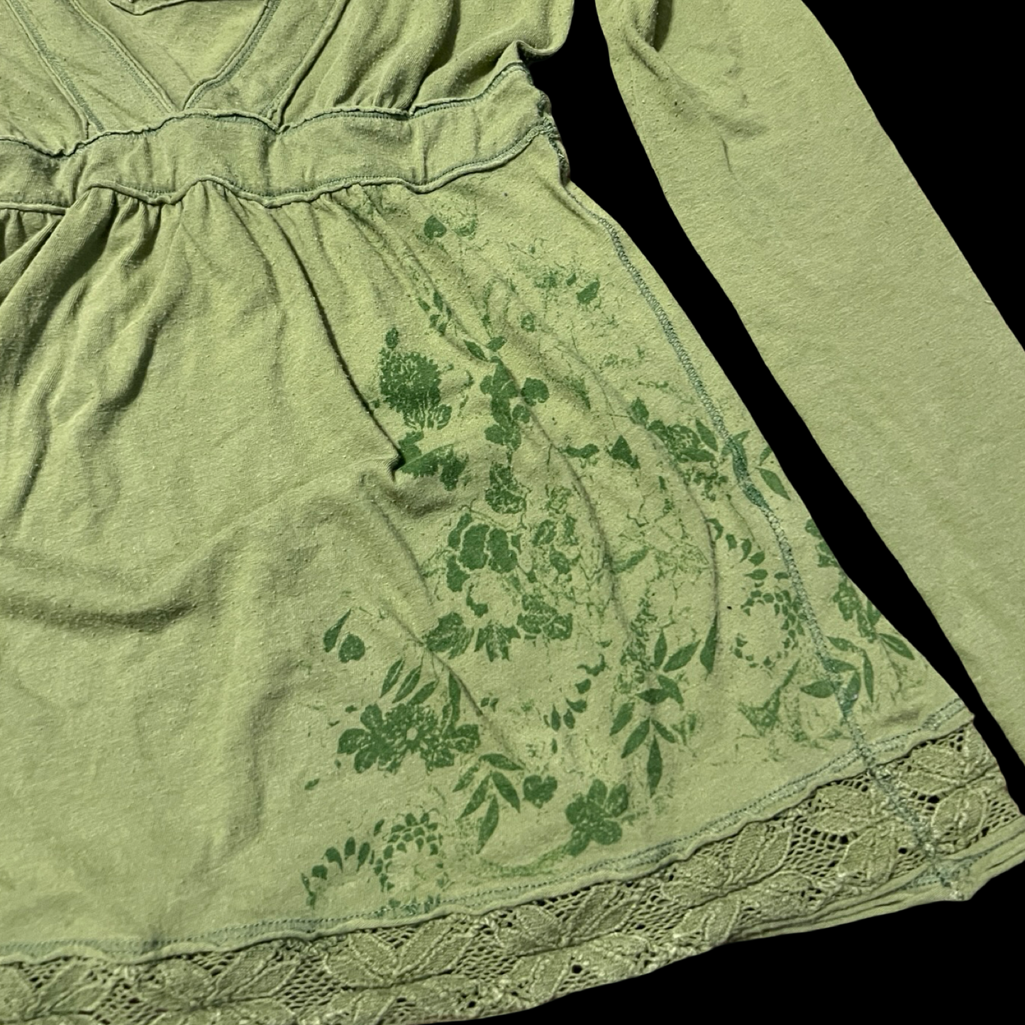 (S) abercrombie & fitch floral green babydoll long-sleeve