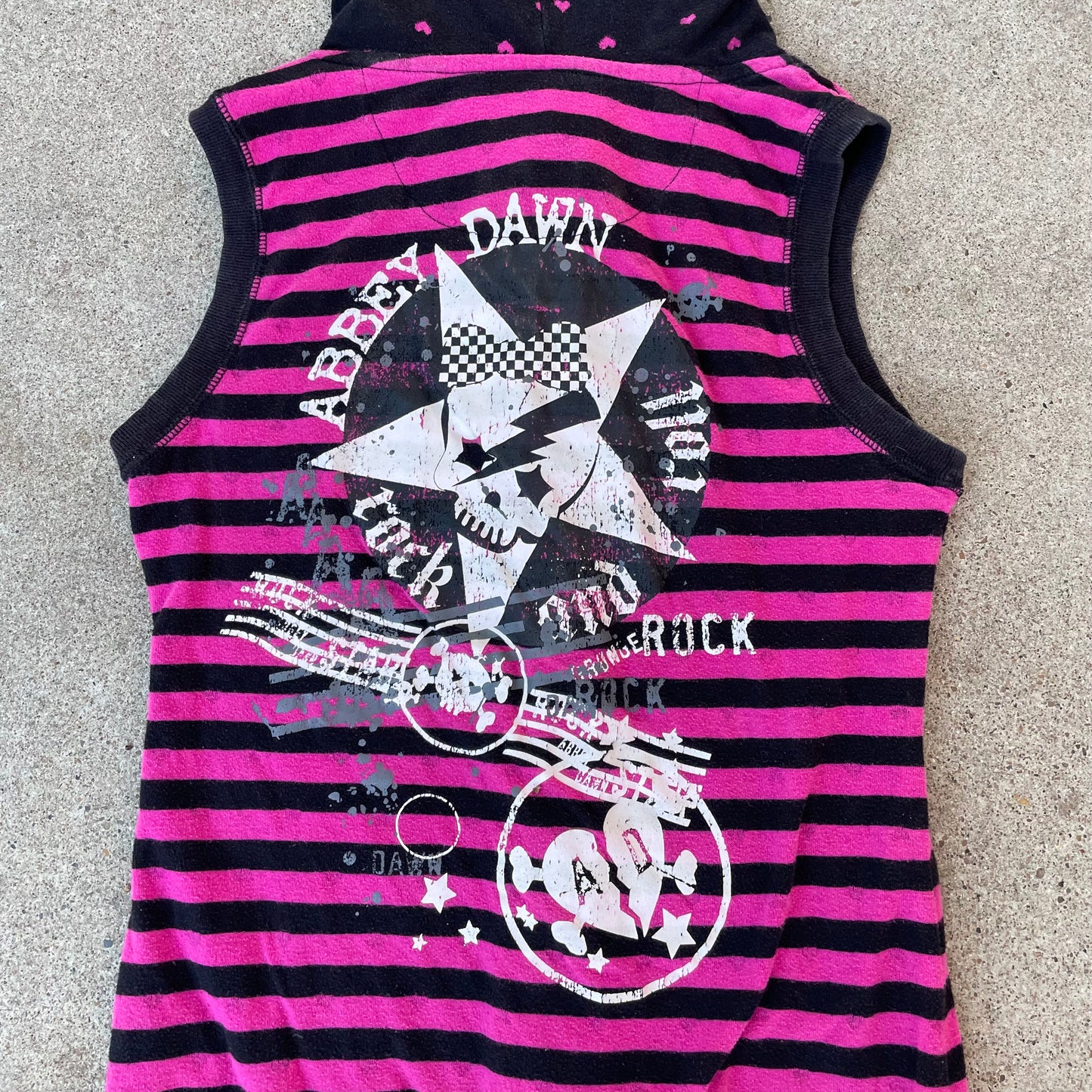 (L) Abbey Dawn pink striped sleeveless hoodie vest
