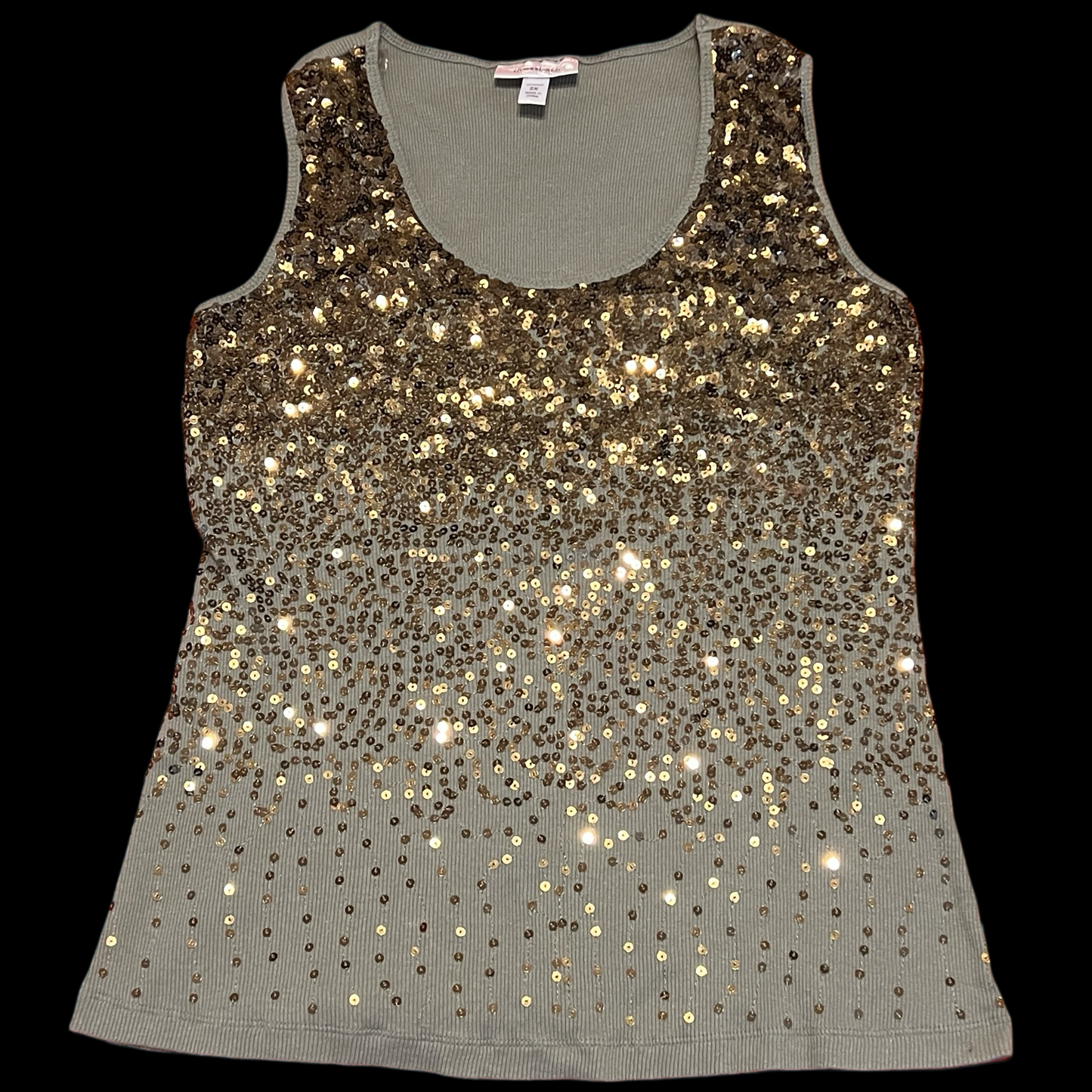 (2X) dressbarn olive sequin tank top