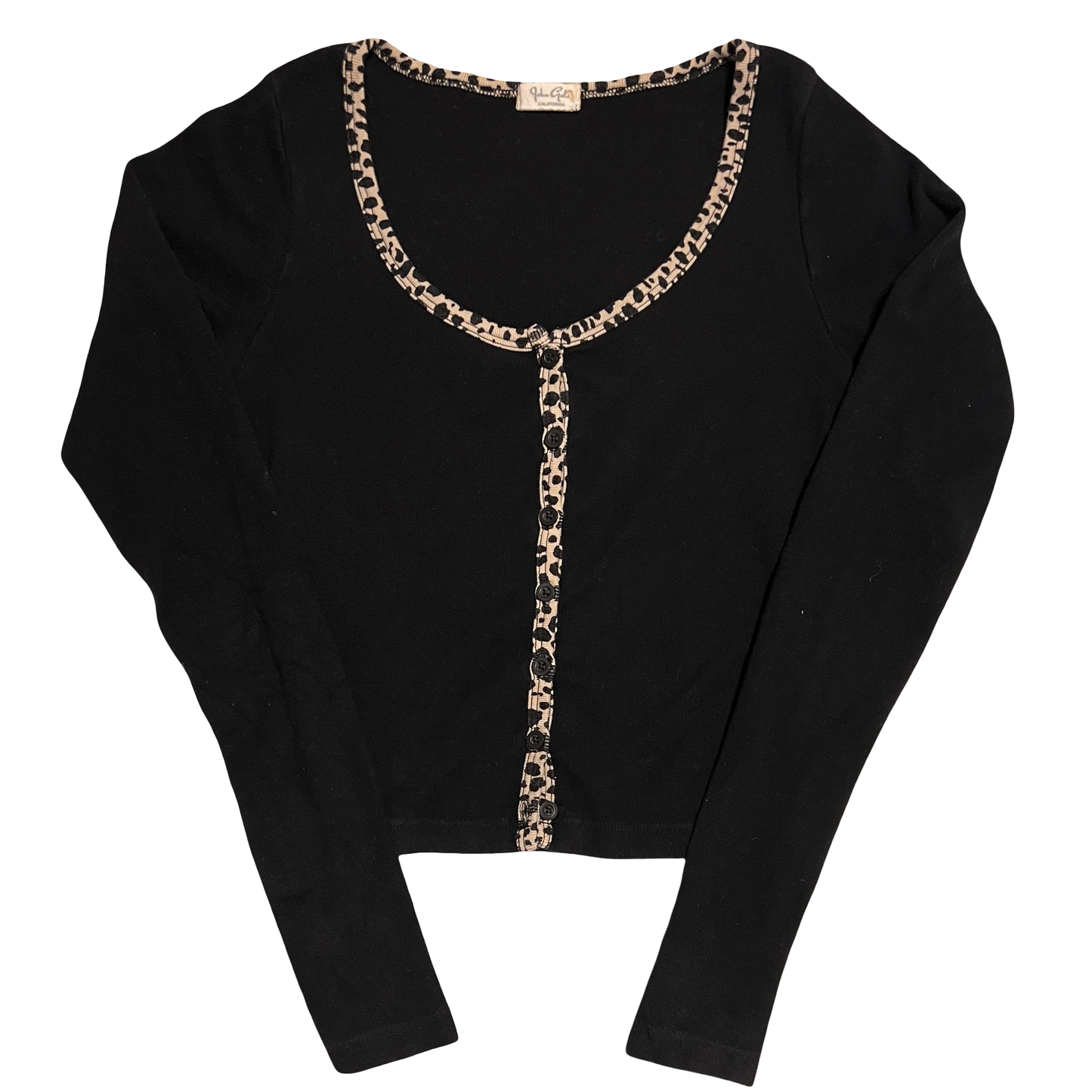 (XS) john galt cheetah cropped button up sweater top