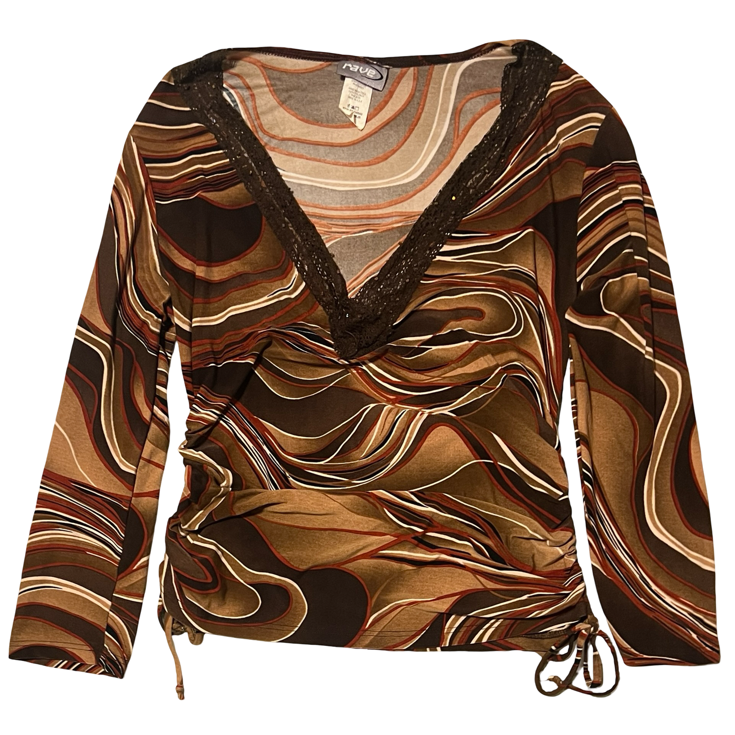 (L) vintage rave brown wavy top