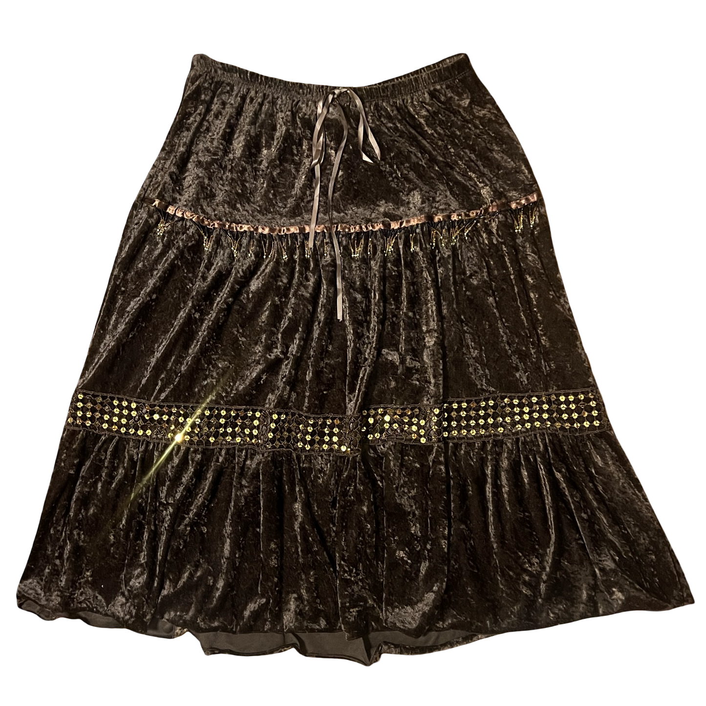 (L) 2b clothing velvet brown midi skirt