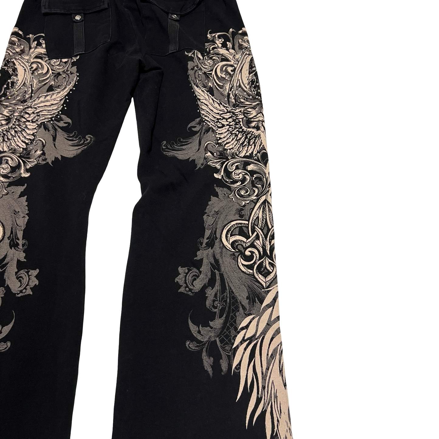 (M) los angeles bus stop y2k skull wing crest bedazzled sweatpants