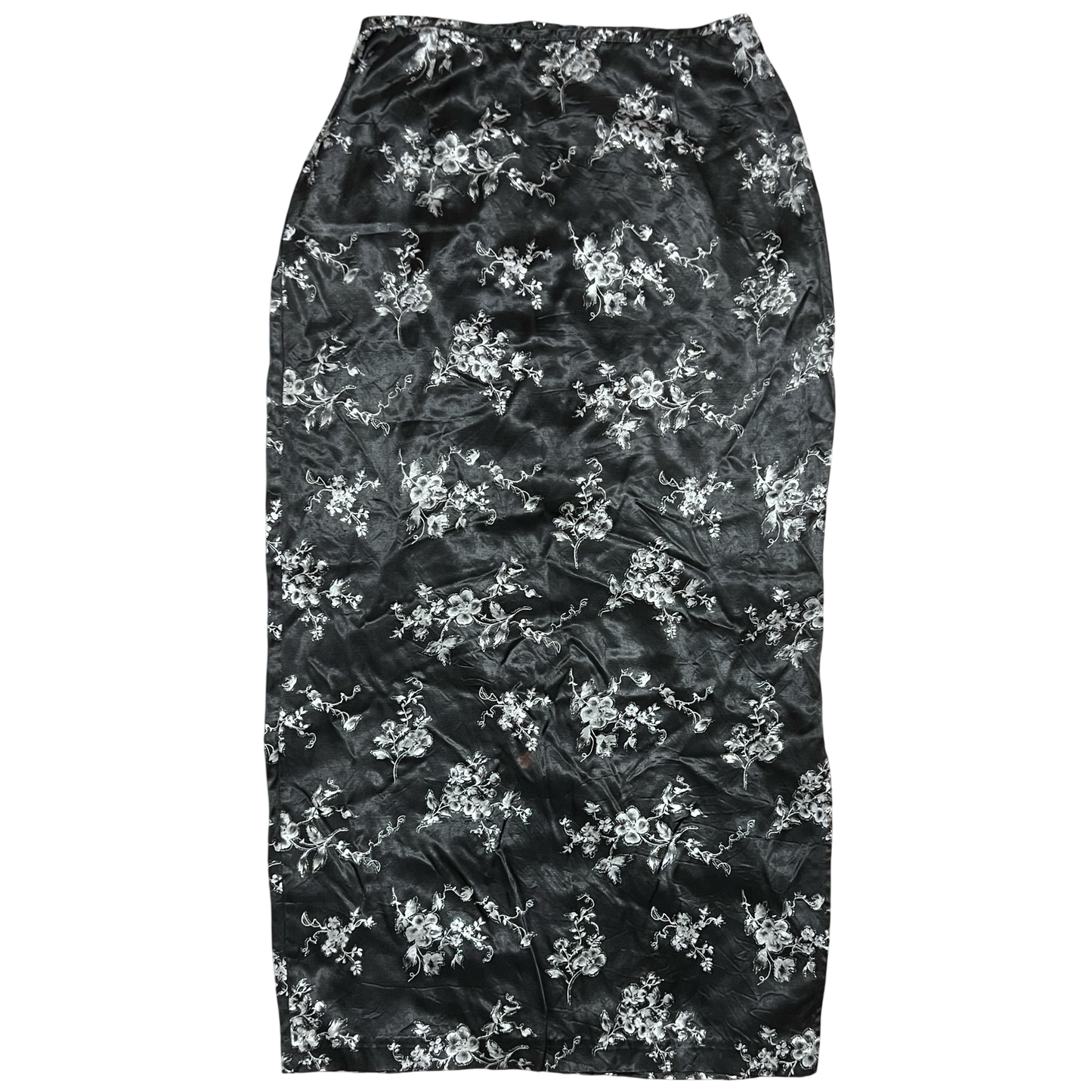 (26) vintage fashion bug black & silver floral maxi skirt