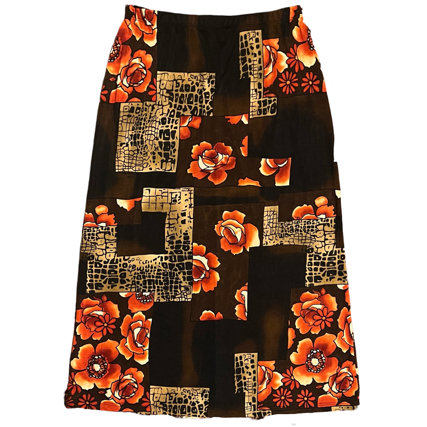 (L) y2k squares floral midi skirt