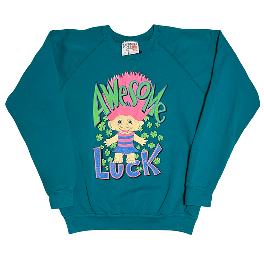 (L) vintage morning sun awesome luck troll crewneck