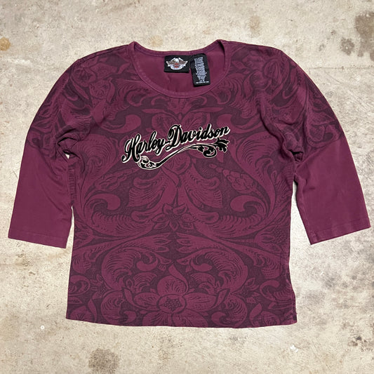 (M) Harley Davidson velvet logo top