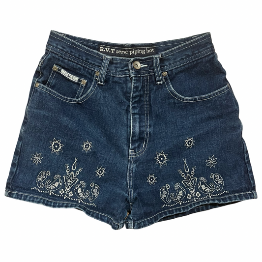 (16) rvt serve piping hot demin mini shorts