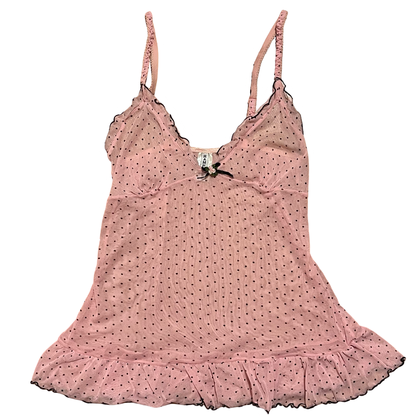 (M) rampage sheer baby pink polkadot top