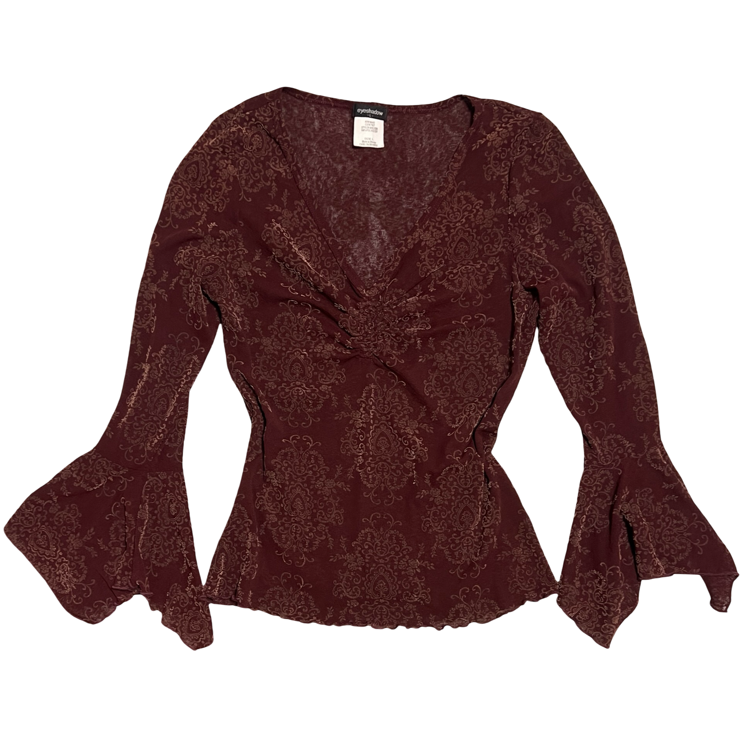 (L) eyeshadow sheer/ crushed velvet bell sleeve top