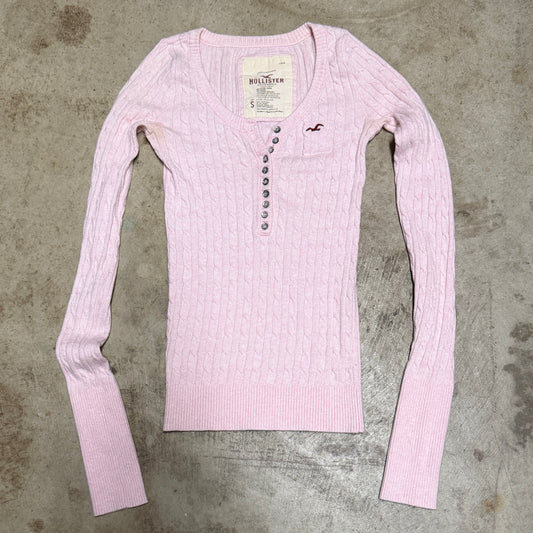 (S) Hollister baby pink cable knit long-sleeve