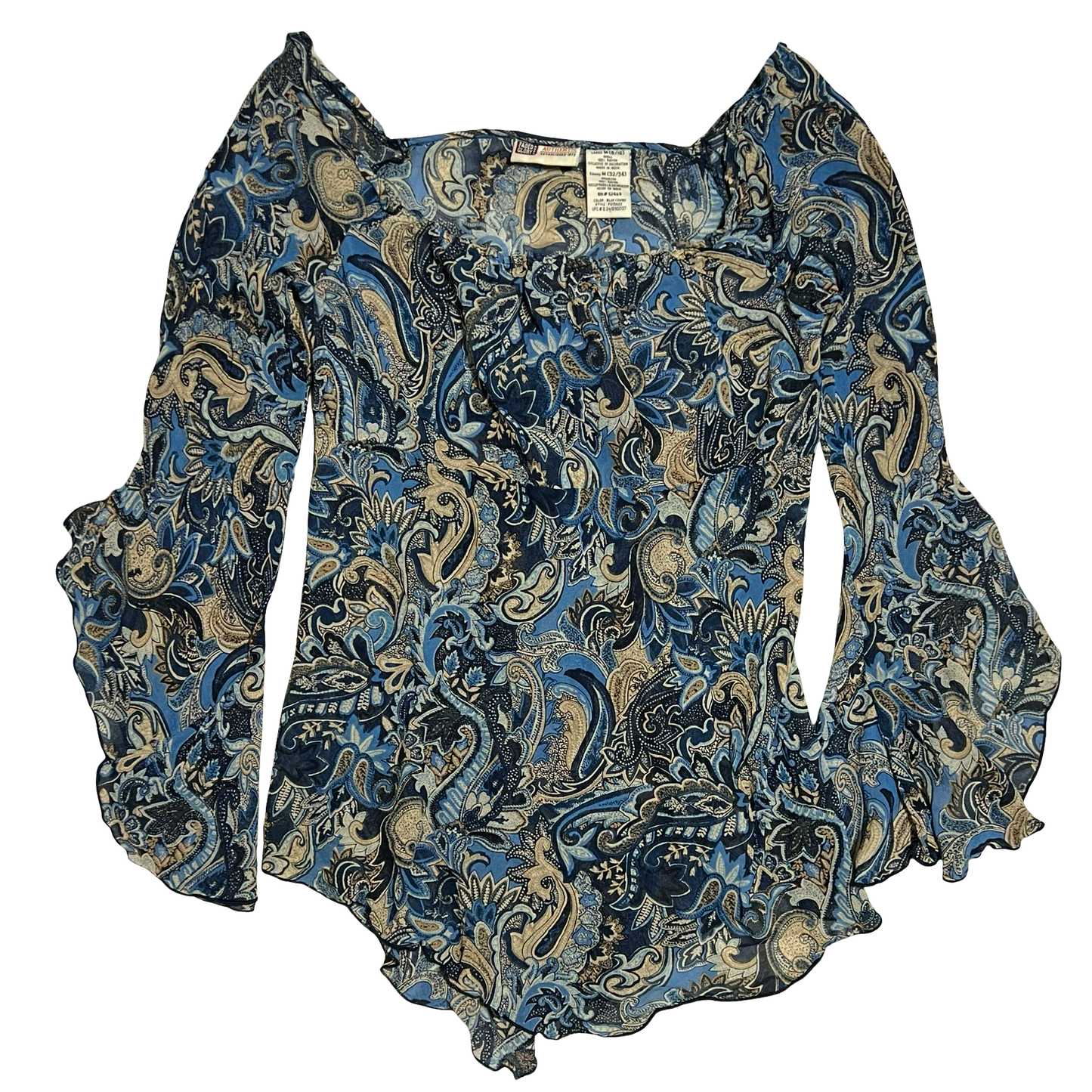 (M 8-10) faded glory baby doll bell sleeve sheer blouse