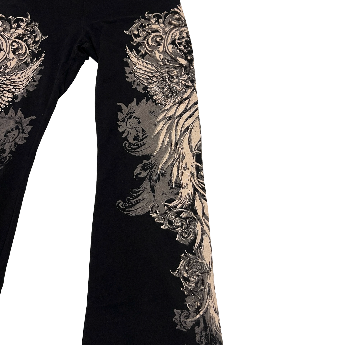 (M) los angeles bus stop y2k skull wing crest bedazzled sweatpants