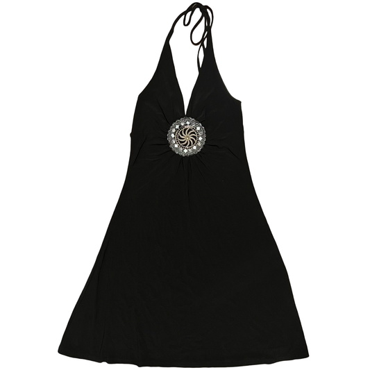 (S) donutz inc midi black flowy dress with metal detailing