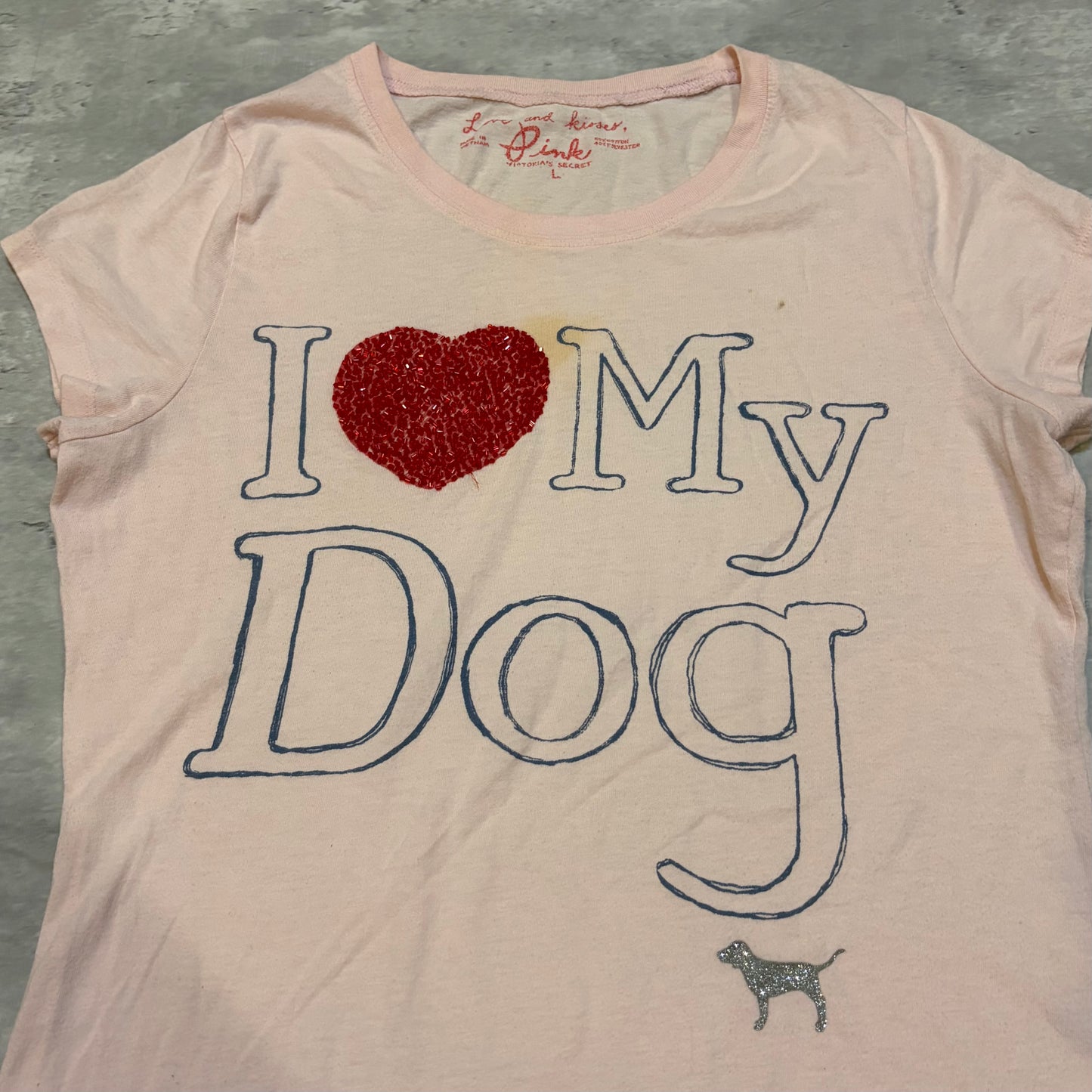 (L) ladies Victoria’s Secret pink I love my dog tee