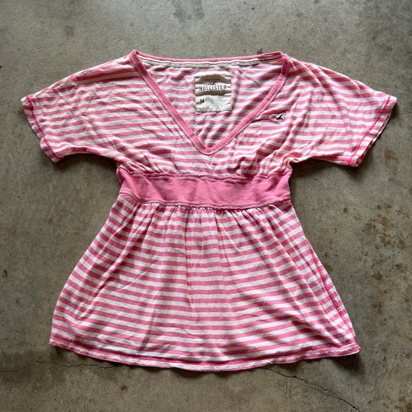 (M) Hollister pink & white striped babydoll top