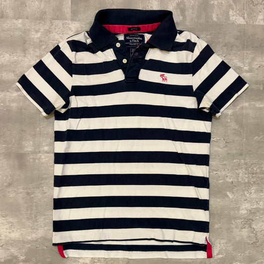 (M) Abercrombie & fitch pink moose navy striped muscle polo tee