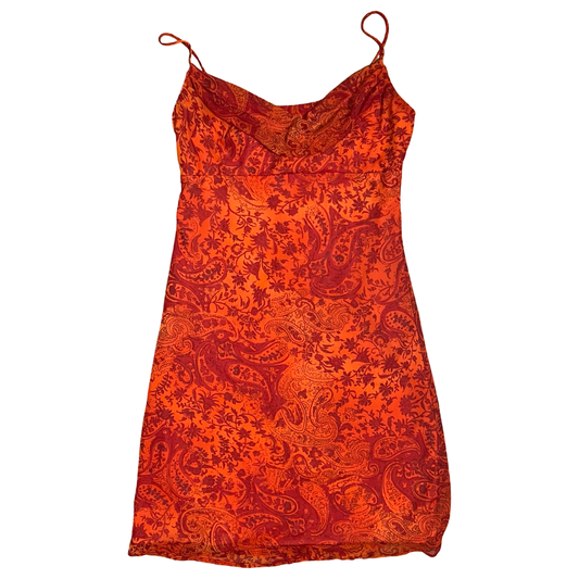 (M) city triangles mini orange & red paisley dress