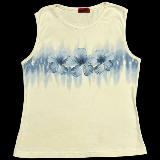 (S/M) jes white hibiscus tank top