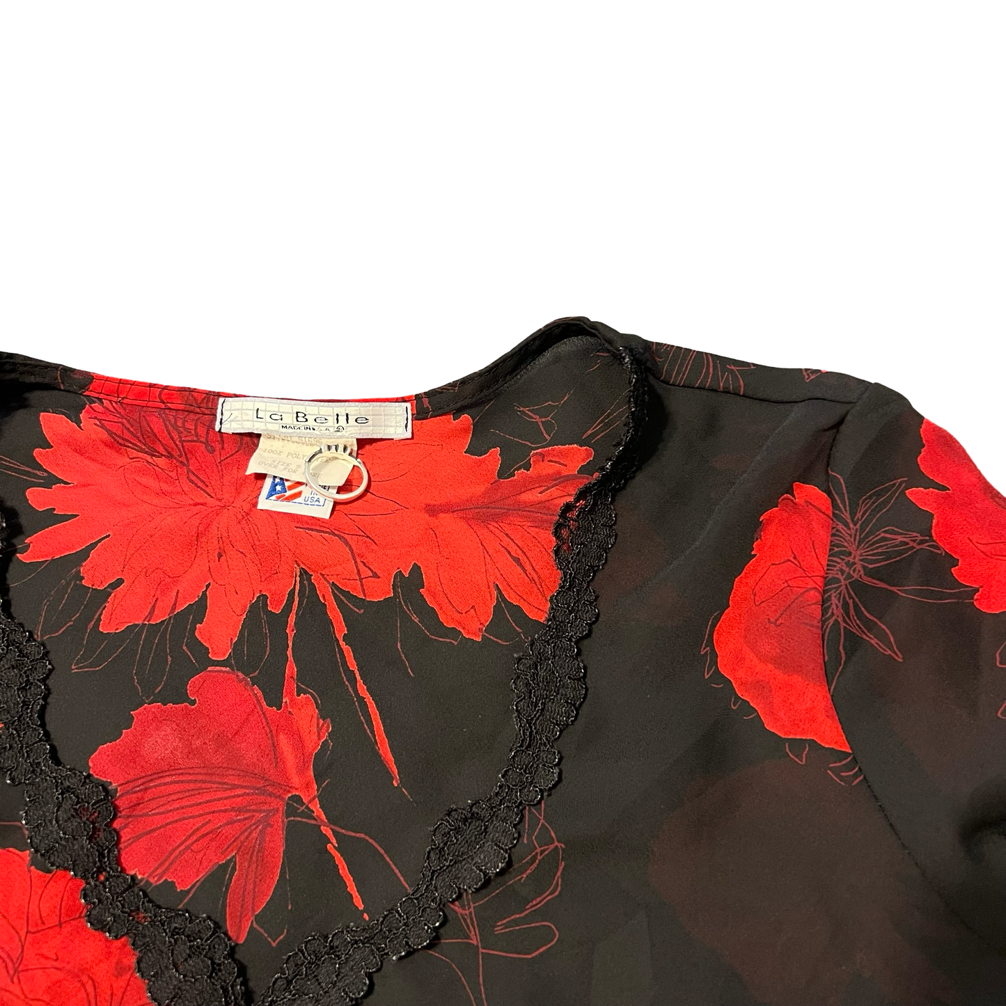 (S/M) vintage la belle sheer red floral top