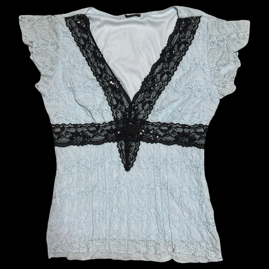 (L) blue & black lace top