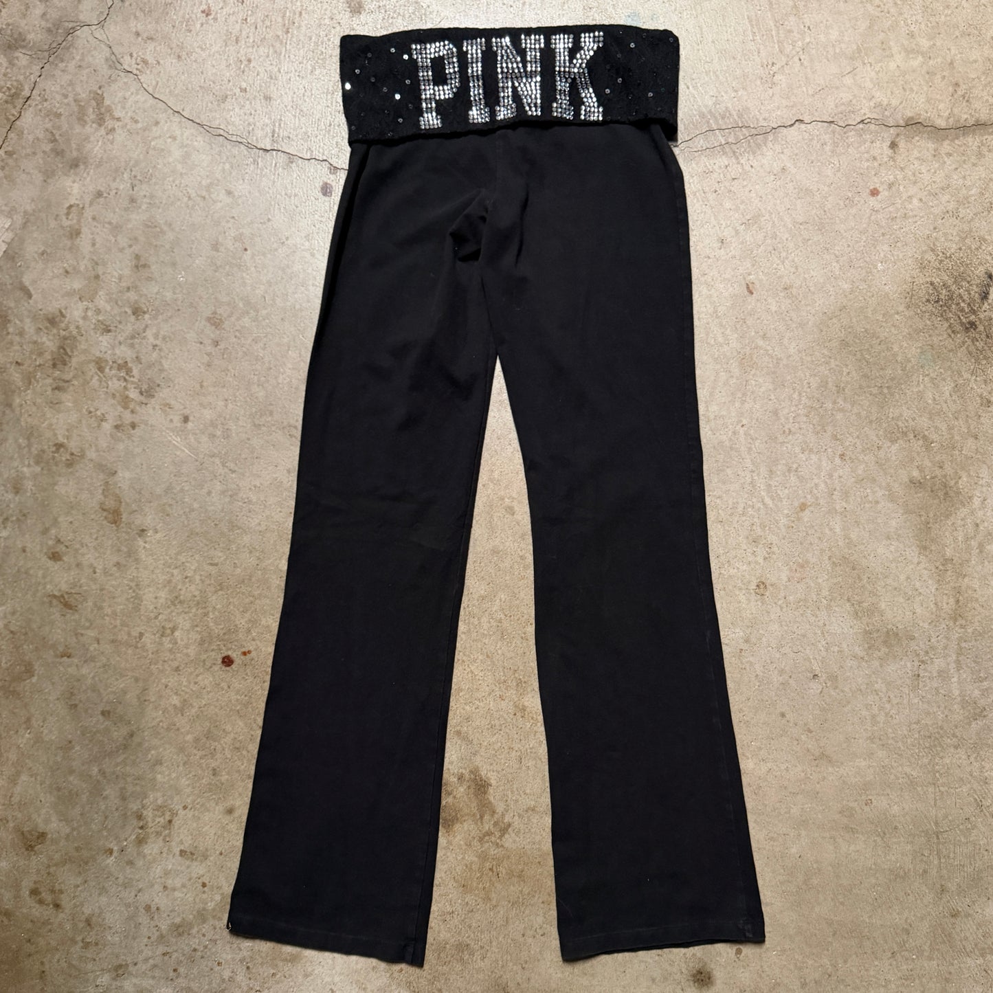 (S/P) ladies Victoria’s Secret pink lace bedazzled fold over leggings