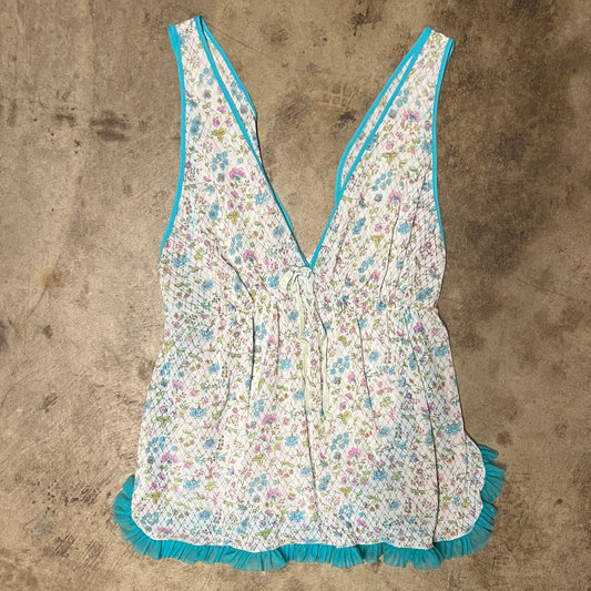 (L) sheer floral lingerie top