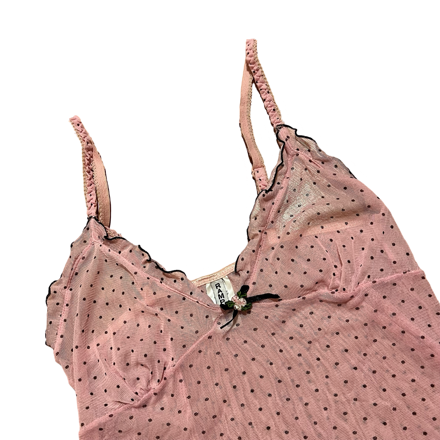 (M) rampage sheer baby pink polkadot top