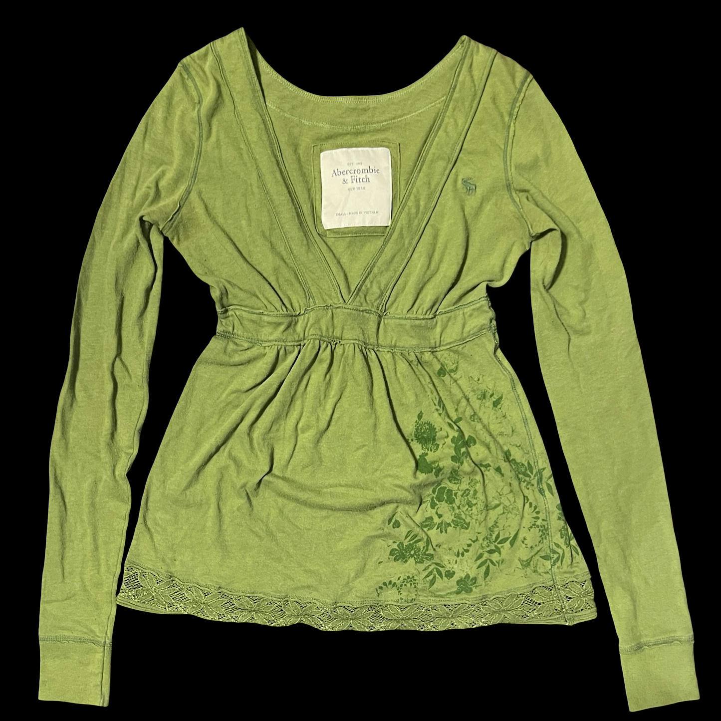 (S) abercrombie & fitch floral green babydoll long-sleeve