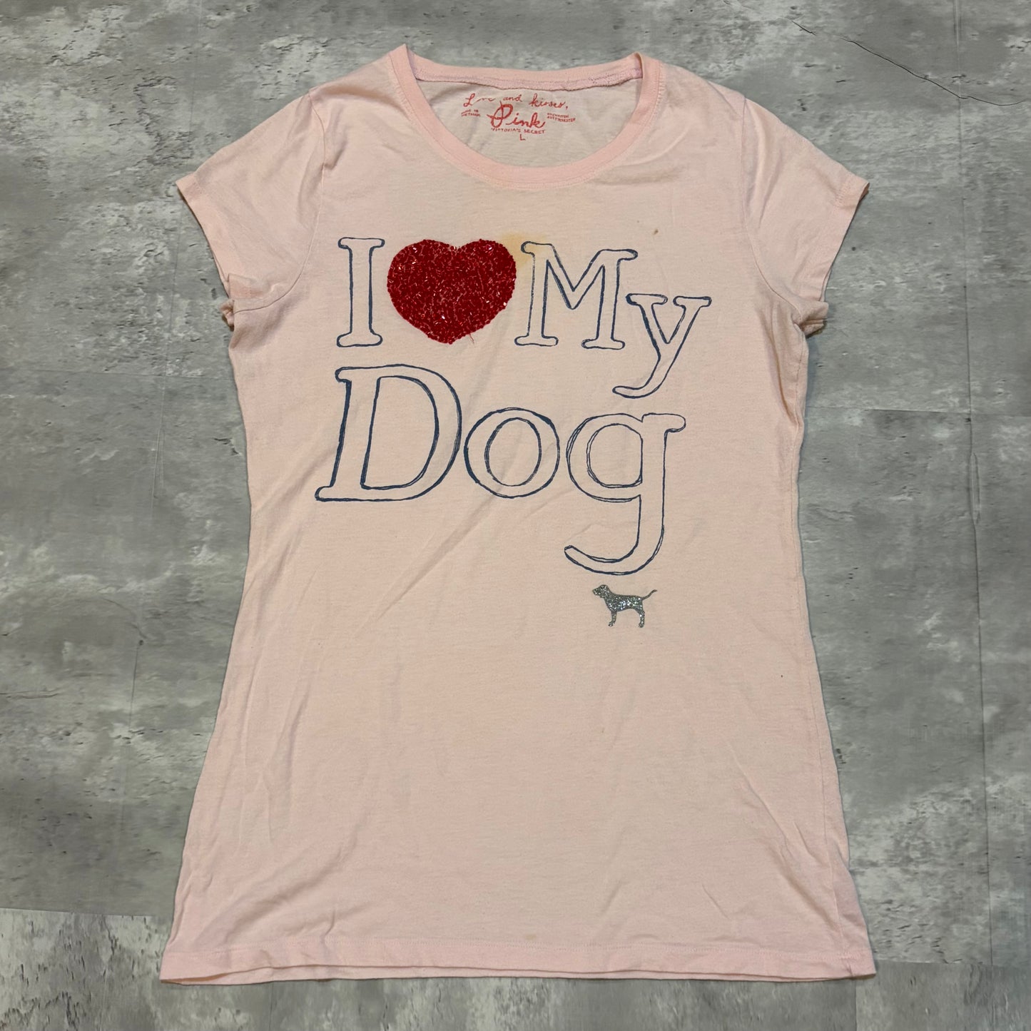 (L) ladies Victoria’s Secret pink I love my dog tee