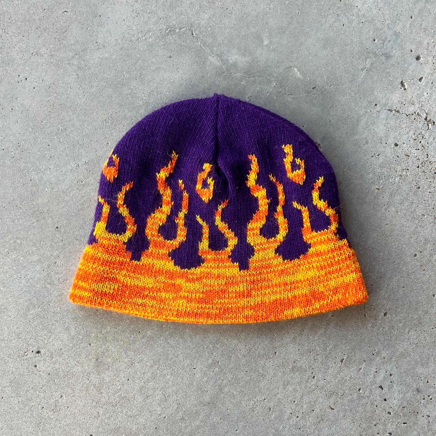 purple orange flame beanie
