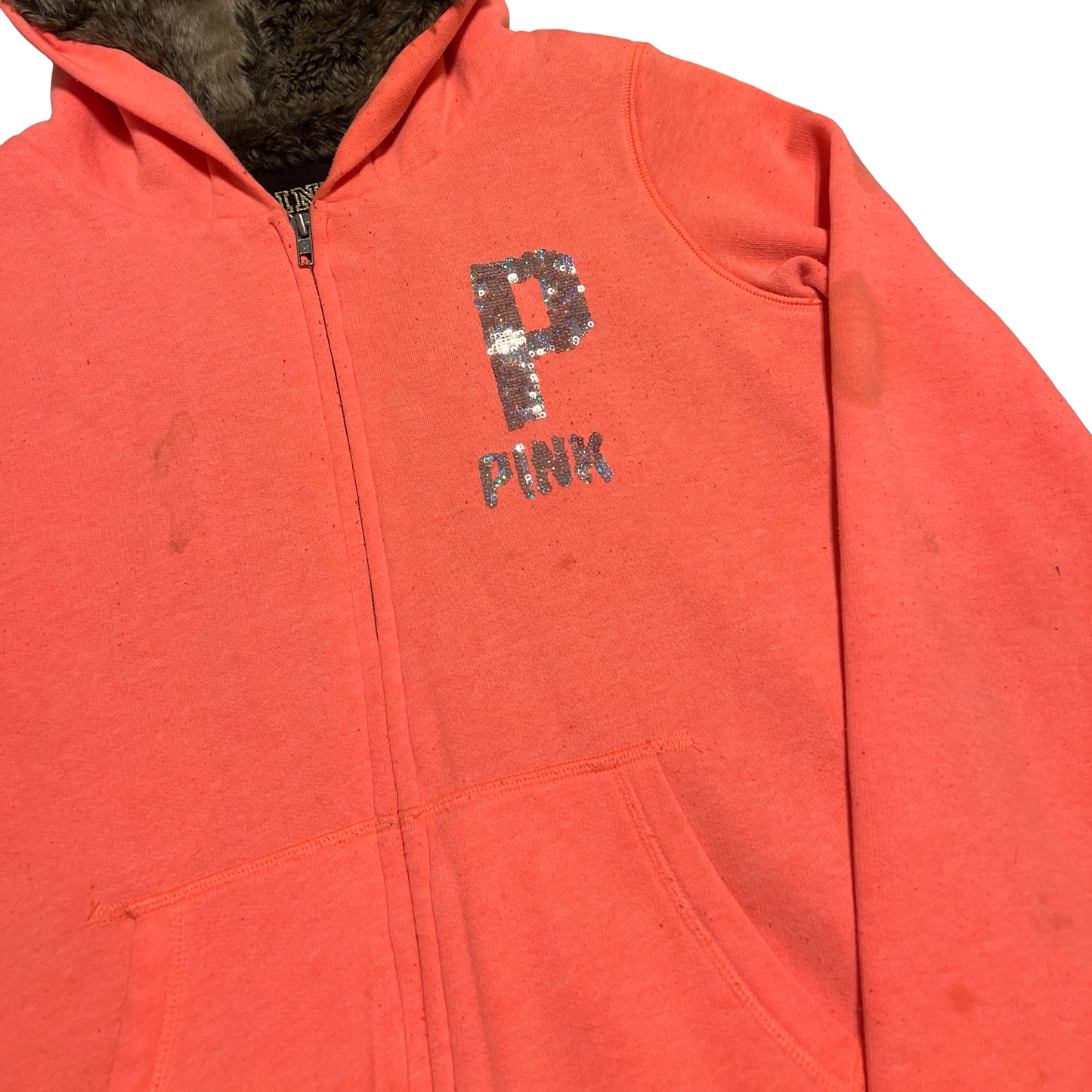 (XS) victoria's secret pink faux fur lined jacket