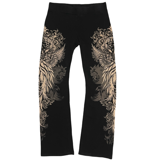 (M) los angeles bus stop y2k skull wing crest bedazzled sweatpants