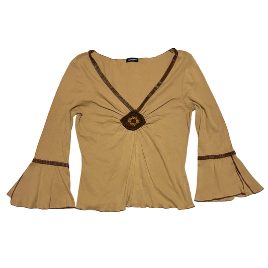 (L) vintage eyeshadow bell sleeve top