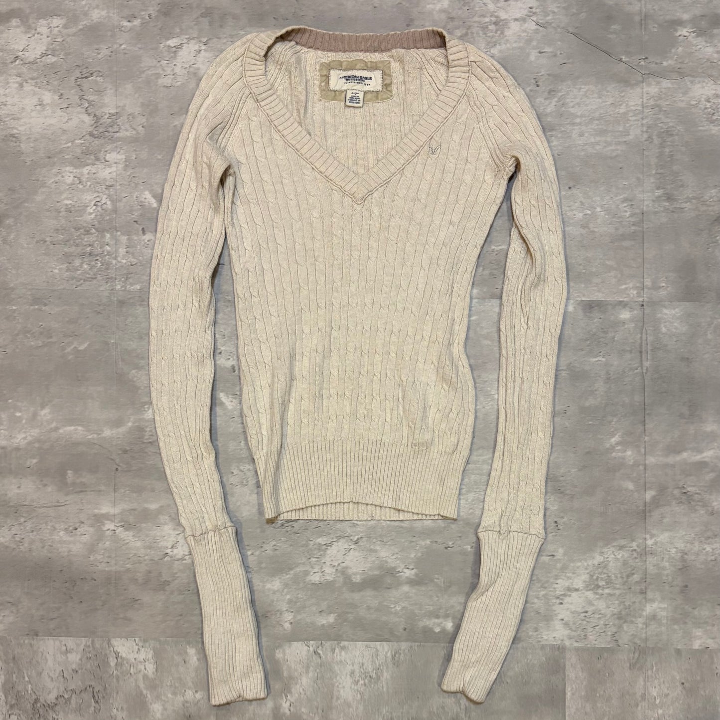(S) ladies American eagle cream cable knit sweater long sleeve