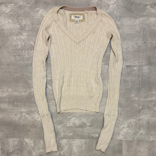 (S) ladies American eagle cream cable knit sweater long sleeve