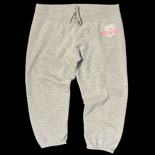 (L) grey love pink spellout capri joggers