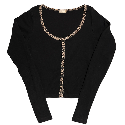 (XS) john galt cheetah cropped button up sweater top