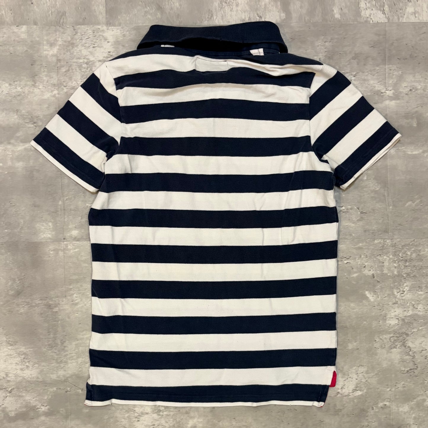 (M) Abercrombie & fitch pink moose navy striped muscle polo tee