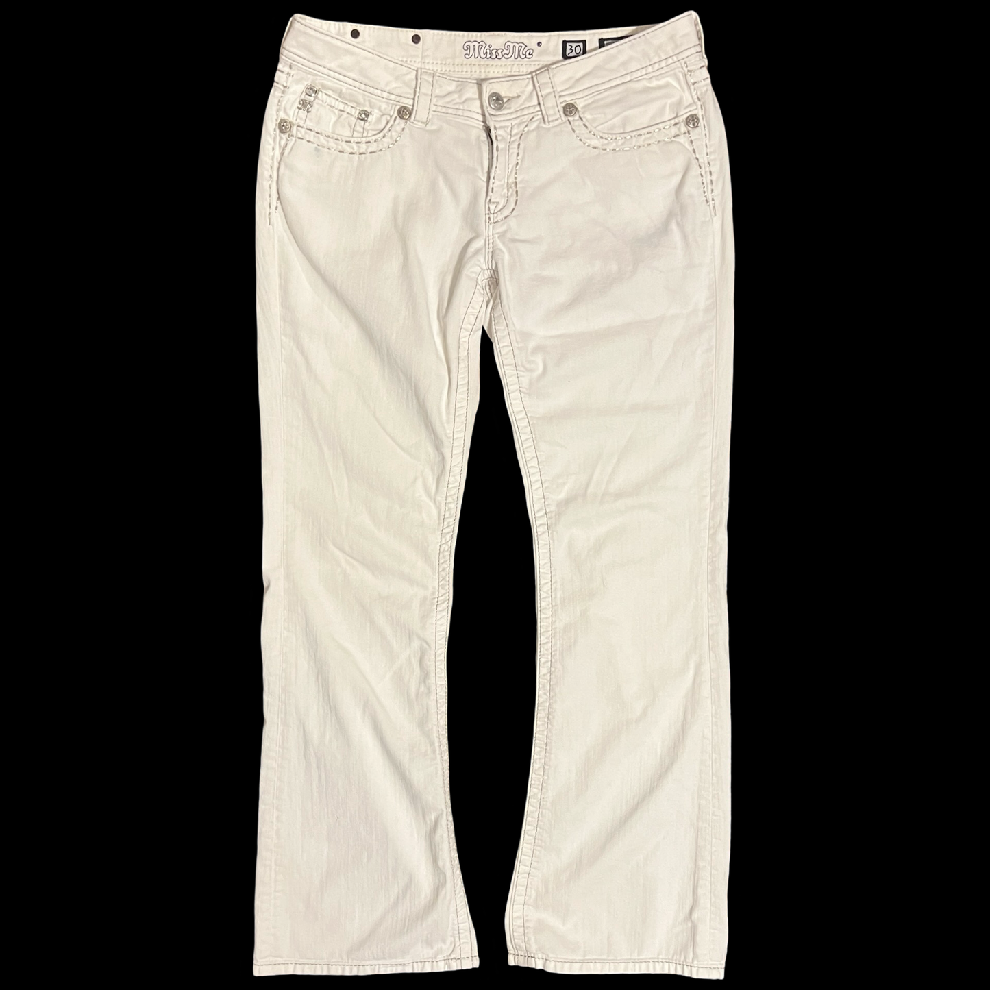 (34) miss me white boot jeans
