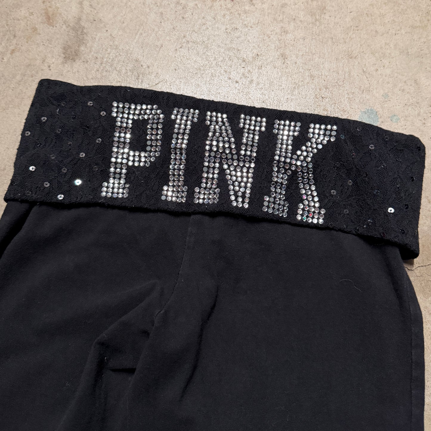 (S/P) ladies Victoria’s Secret pink lace bedazzled fold over leggings