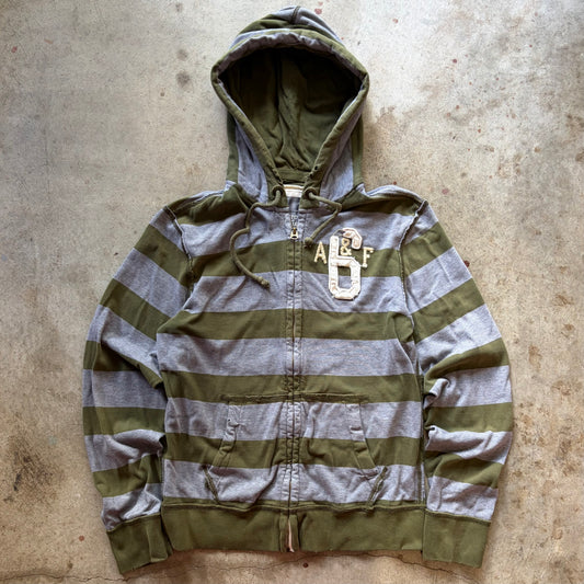 (M) Abercrombie & fitch olive green striped zip-up