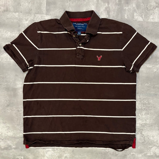 (XL) American eagle brown striped polo tee