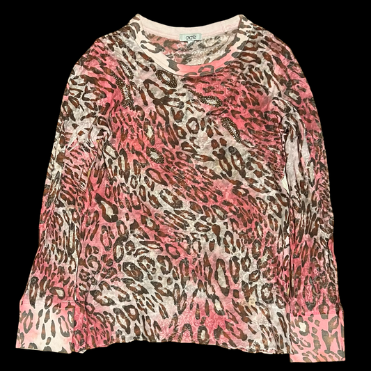 (L) cache sheer pink cheetah long-sleeve