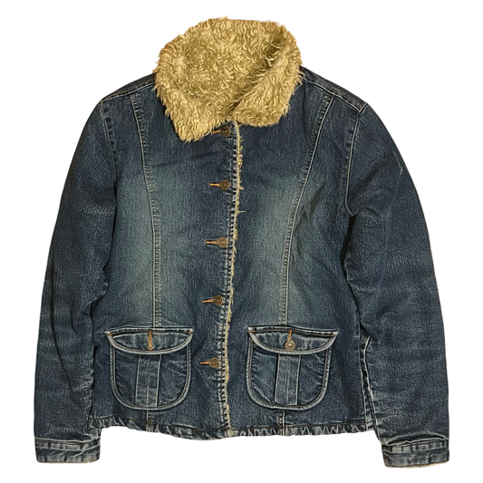 (S) faux fur lined denim jacket