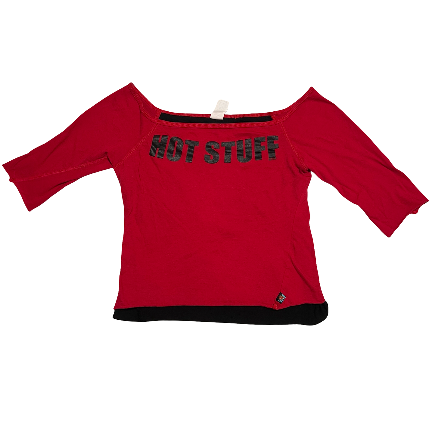 (YXL) big flirt hot stuff off the shoulder reversible baby tee