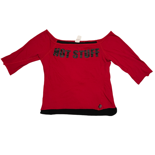 (YXL) big flirt hot stuff off the shoulder reversible baby tee