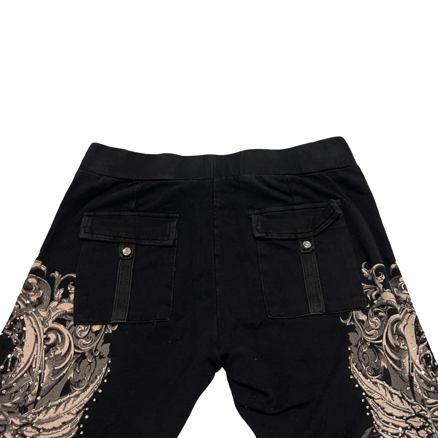 (M) los angeles bus stop y2k skull wing crest bedazzled sweatpants