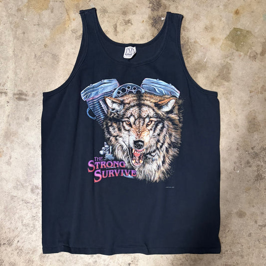 (XL) Vintage wolf biker tank top