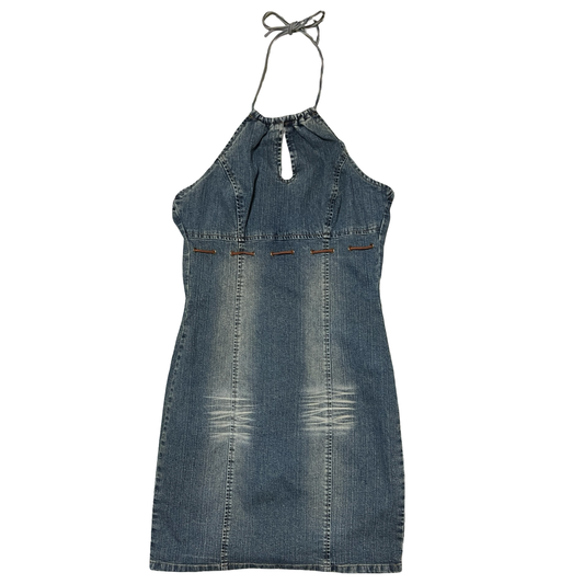 (5) rampage denim midi halter dress
